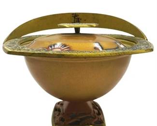Lot 158  
Brass Enameled Pedestal Bowl with Lid and Handle Made in Israel