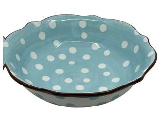 Lot 093 
Paula Deen Dot Crazy Blue and White Polka Dot Ceramic Mixing Bowl