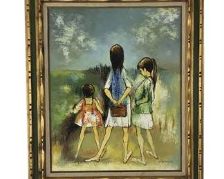 Lot 250 
E. Francois Signed Oil Painting Three Girls Standing