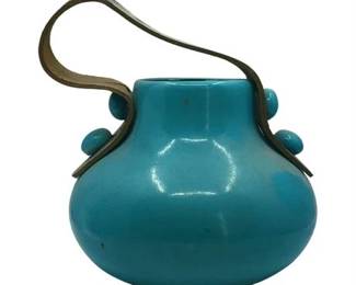 Lot 228  
Vintage Turquoise Jug with Leather Handle Made in Israel