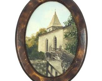 Lot 255 
Yvonne Field Small Oval Oil Painting "Near Poitiers Vienne France"