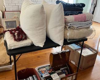 Bring down pillows, comforter, blankets, etc.