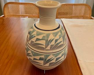 Vintage Mexican Handmade Etched Clay Ceramic Pottery Vase Artist Signed Acevioza