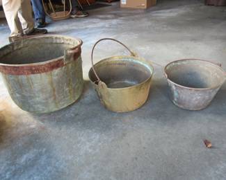 Heavy brass pots with nice wrought handles
