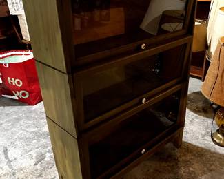 Three section "antiqued" barrister bookcase