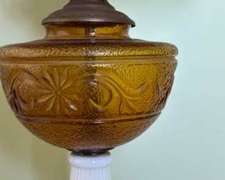 Fun amber lamp. Love the French country shade