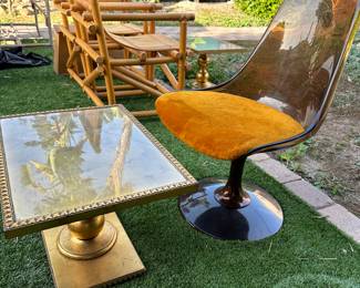Smoked Lucite tulip chairs x 4, Ratyan chairs x 4, 