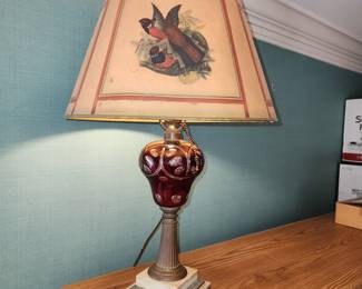 cut-to-clear ruby red glass antique lamp
