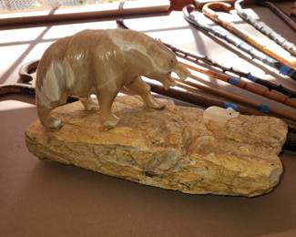 carved polar bear mother and cub on rock. VERY heavy, Please do not pick up, ask for assistance