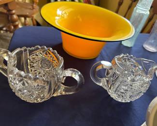 Cut glass cream and sugar