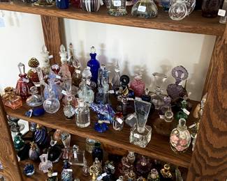 Look at these perfume bottles! Glass, crystal, clear, colored.....