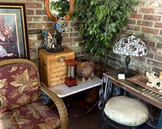 We have lots of stained glass decor and lamps.  Many faux plants.