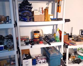 Dirt Bike Helmets - Tools - DeWalt Bag - Dirt Bike Boots - Shelf