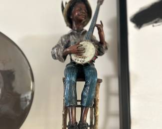 HANDPAINTED SOLID BRONZE BANJO PLAYER