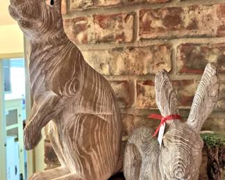 Carved wood rabbits