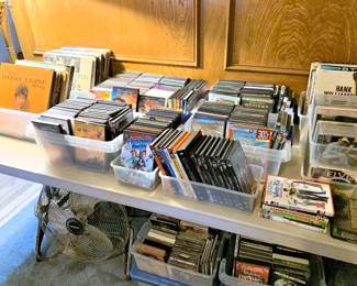 Vintage record albums, and plenty of DVD's and CD's