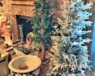 Christmas trees (the one on the right is lighted)