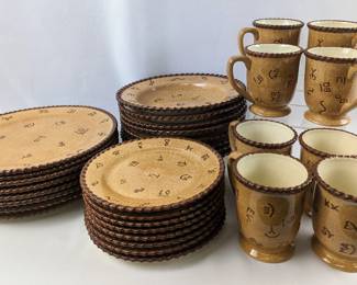 #5 • Montana Lifestyles Silversmith Dinnerware Set for 8: Plates, Bowls & Mugs, Branded Western Cowboy Steer Rope

