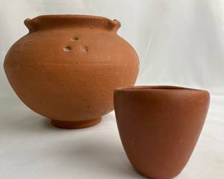 #10 • Vintage Terracotta Planters - Ruffled Urn with Three Dot Pattern and Small Cup -Shape
