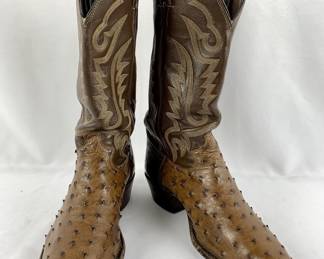 #14 • Justin Full-Quill Ostrich, Two-Tone Mens Size 9 Cowboy Boots - Brown and Tan 8927
