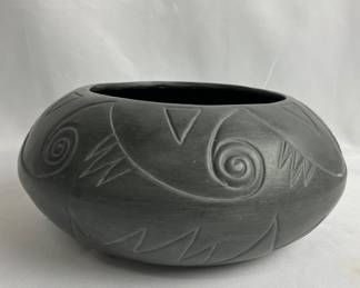 #36 • Native American Carved Blackware Bowl Signed MK
