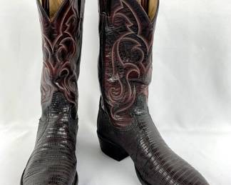 #40 • Tony Lama Teju Leather Lizard Men's Cowboy Boots - Size 9.5 Mahogany
