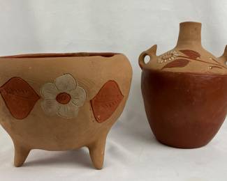 #45 • Vintage Mexican Terracotta Handled Jug and Tripod Planter
