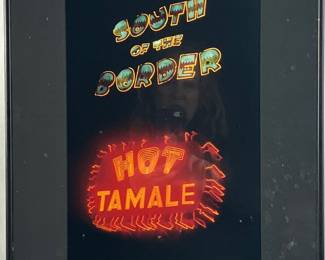 #45 • Southwestern Wool Blanket 64" x 55" with Framed "Hot Tamale" Neon Signs Photoprint
