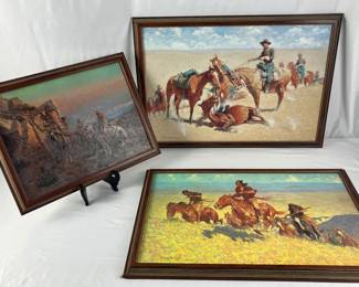 #46 • Three Framed Prints on Canvas of Paintings by Remington and Russell
