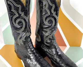 #50 • Nocona Men's Black Full Quill Ostrich Cowboy Boots - Size 9.5
