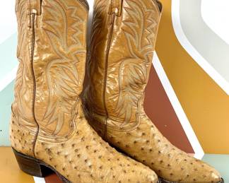 #52 • Nocona Full Quill Ostrich Vamp Cowboy Boots #9056 - Size 9.5B Caramel
