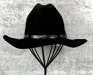 #68 • Custom-Made Bee Black Suede and Felt Cowboy Hat - Size 7-1/4 with Stretcher

