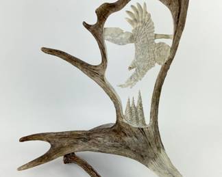 #90 • Double Antler Double Soaring Eagle Carving
