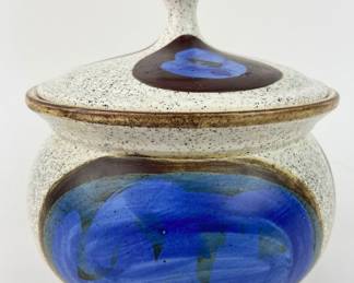 #91 • Handmade Ceramic Greek Style Speckled Blue & Brown Canister
