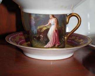 Dresden hand painted demitasse cup & saucers