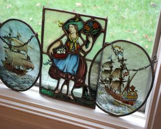 Antique stained / hand painted window panels