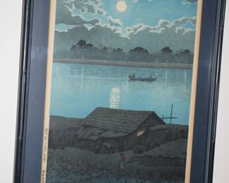 "Moon on the Arakawa River" Hasui Kawase woodblock print