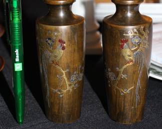 Pair small bronze Japanese vases
