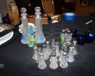 Assorted antique cut glass perfumes, salts