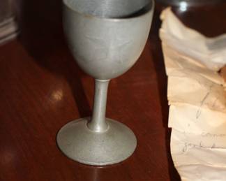 Small Japanese cup with note - WWII Ikeda Infantry