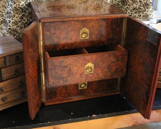 antique burl wood locking dresser top chest
