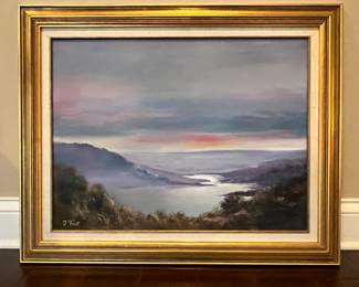 Framed landscape painting signed by J. Trout