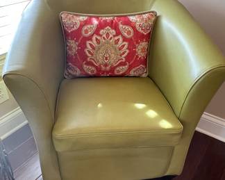 Olive green leather armchair