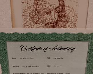 Salvador Dali "Cervantes" Original Etching Artist Proof with COA