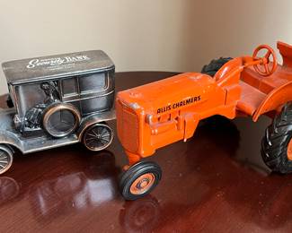 Metal Model T bank and tractor