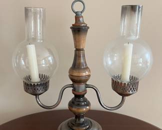 Vintage brass and wood candelabra