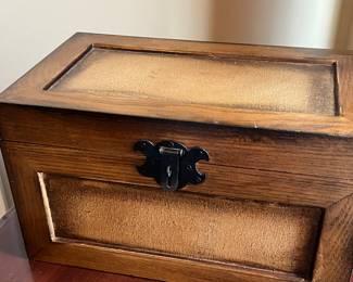 Wood chest of vintage playing cards
