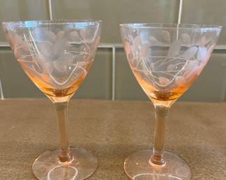 Etched pink depression glasses