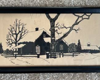 Framed pen and ink illustration signed by Lillian Corley