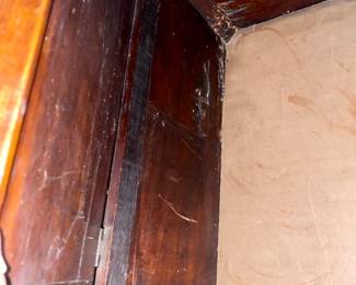 KY Antique Sugar Chest. Family is related to President Truman and this is said to have been his mothers Sugar Chest.  We have proof of genealogy and a letter that discusses it between family from 1980.  One leg has damage and wood is split on top and front.  Missing a pull.   Considering it is from the 1800s and from the Truman  family it is a wonderful piece of history.  Is available for Pre-sell